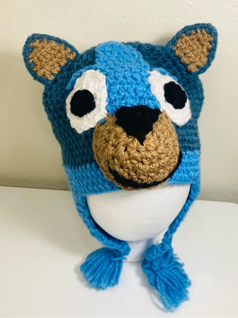 Handmade Bluey Crochet Kids Hat with Earflaps